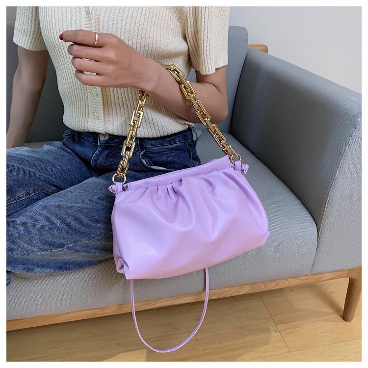 2020 Women's Chunky Chain Ruched Microfiber Crossbody Underarm Handbag