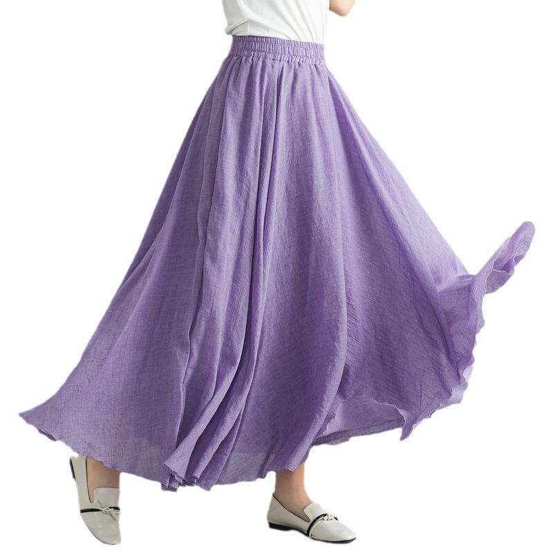 Plus Size Cotton Linen Midi Skirt - 42 Colors, Solid A-Line Style, 2 Yards Long.