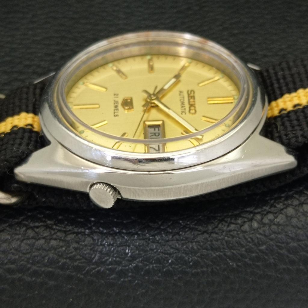 SEIKO 5 AUTOMATIC VINTAGE 7019A JAPAN MENS GOLDEN COLOR DIAL WATCH a702609-1 R209-a702609