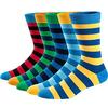 5Pairs Mens Fun Dress Socks Pattern Funny Socks Pack Colorful Striped Combed Cotton Novelty Socks Cool Breathable Casual Socks