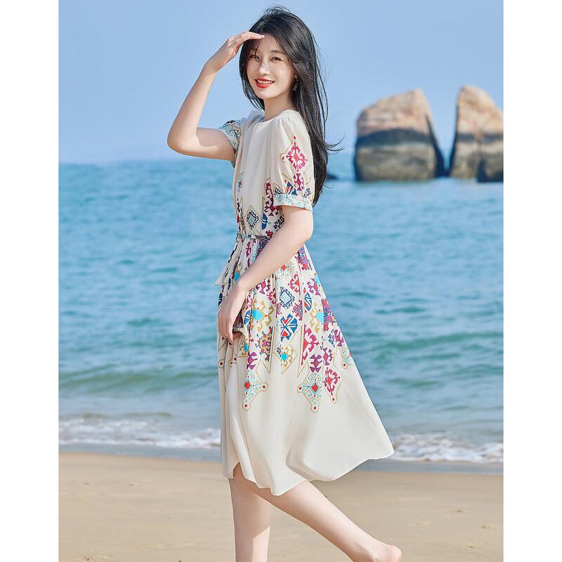Demana Romantic French Floral Print Mid-Sleeve Midi Dress