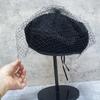Korean Mesh Rhinestone Beret Black Elegant Temperament All Match Pumpkin Hat Retro Fashion Painter Hat