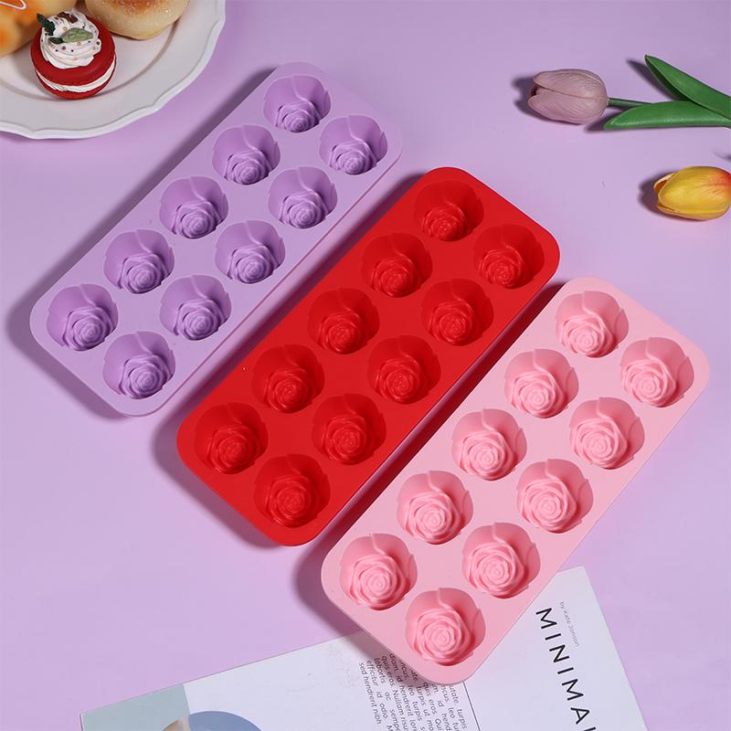 10-Cavity Silicone Rose Cake Mold Nonstick Reusable Baking Pan For Diy Cupcake Chocolate Candle Soap Dessert Decoration Mold