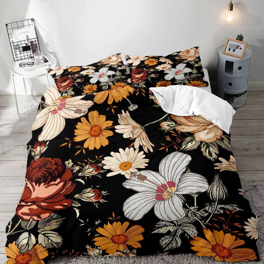 Boho Floral Soft Duvet Cover Set Young Girls Women Rom Quen Beding Set Vintage Buterfly Botanical Blosom Flower Warm Comforter Comfortable Quilt Cover