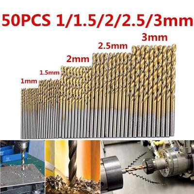(Nikita) 50Pcs Titanium Coated HSS High Speed Steel Drill Bit Set Tool 1/1.5/2/2.5/3mm