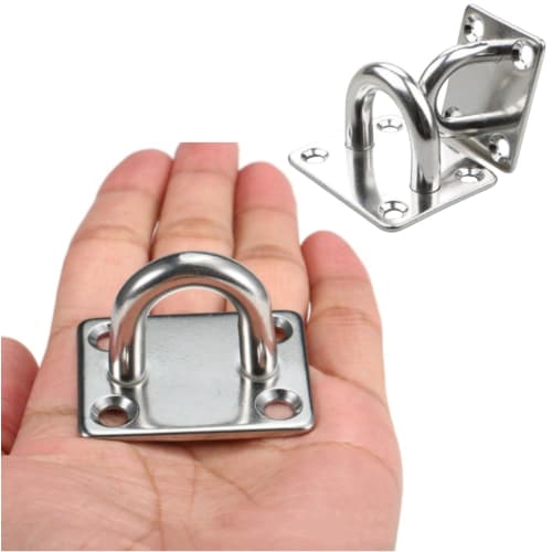 KALOLINNA Eye Plates, Ceiling Hooks, Wall Hooks, Stainless Steel Pad Eyes, 304 Stainless Steel Carabiners, Rectangular Eye Plates, Set of 4, Silver, C