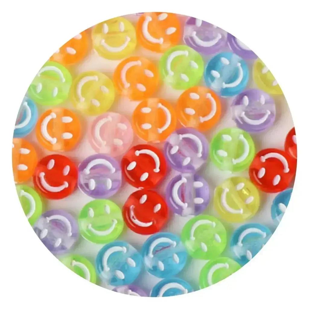 100-500PCS Mixed Colorful Acrylic Happy Face Beads Acrylic Smiling Face Spacer Beads for Bracelet Necklace DIY Jewelry Making
