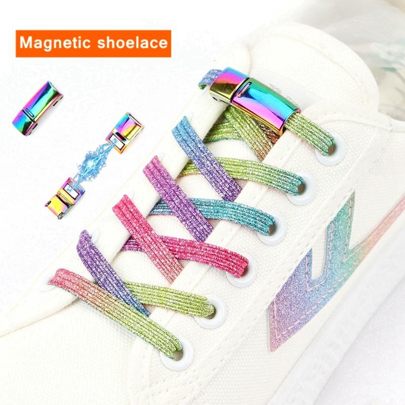 New Rainbow Magnetic Lock Shoelaces Elastic No tie Shoe laces Sneakers Shoelace Kids Adult Lazy Laces One Size Fits All Shoes