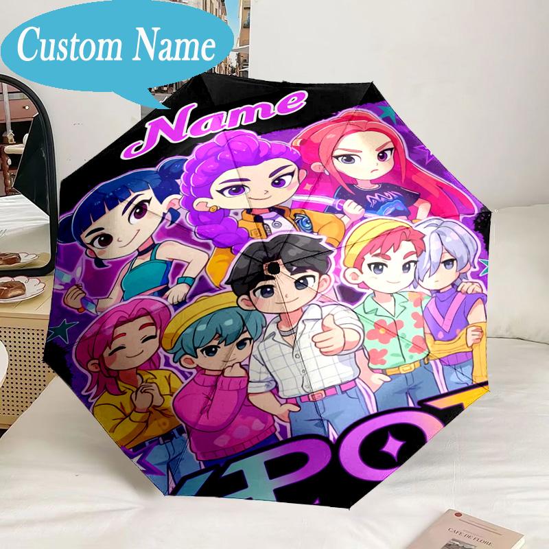 Custom Name Umbrella Music Stars KPop Demon Umbrella 8-Frame for Travel, Camping, Casual Lightweight Portable, Essential for Family Gifts