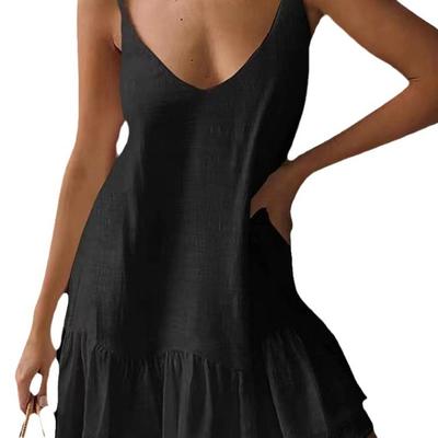 Women's Loose Casual Print V-neck Cami Beach Dress