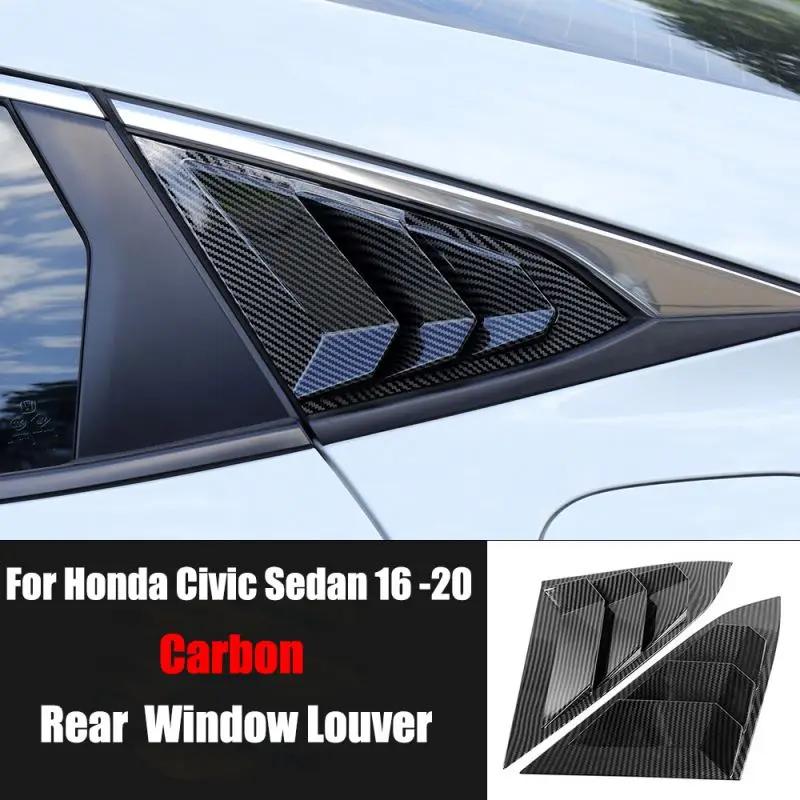For Honda Civic Sedan 10th Gen 2016-2020 Car Sticker Rear Side Window Louvers Air Vent Scoop Shades Cover Trim Blinds Carbon