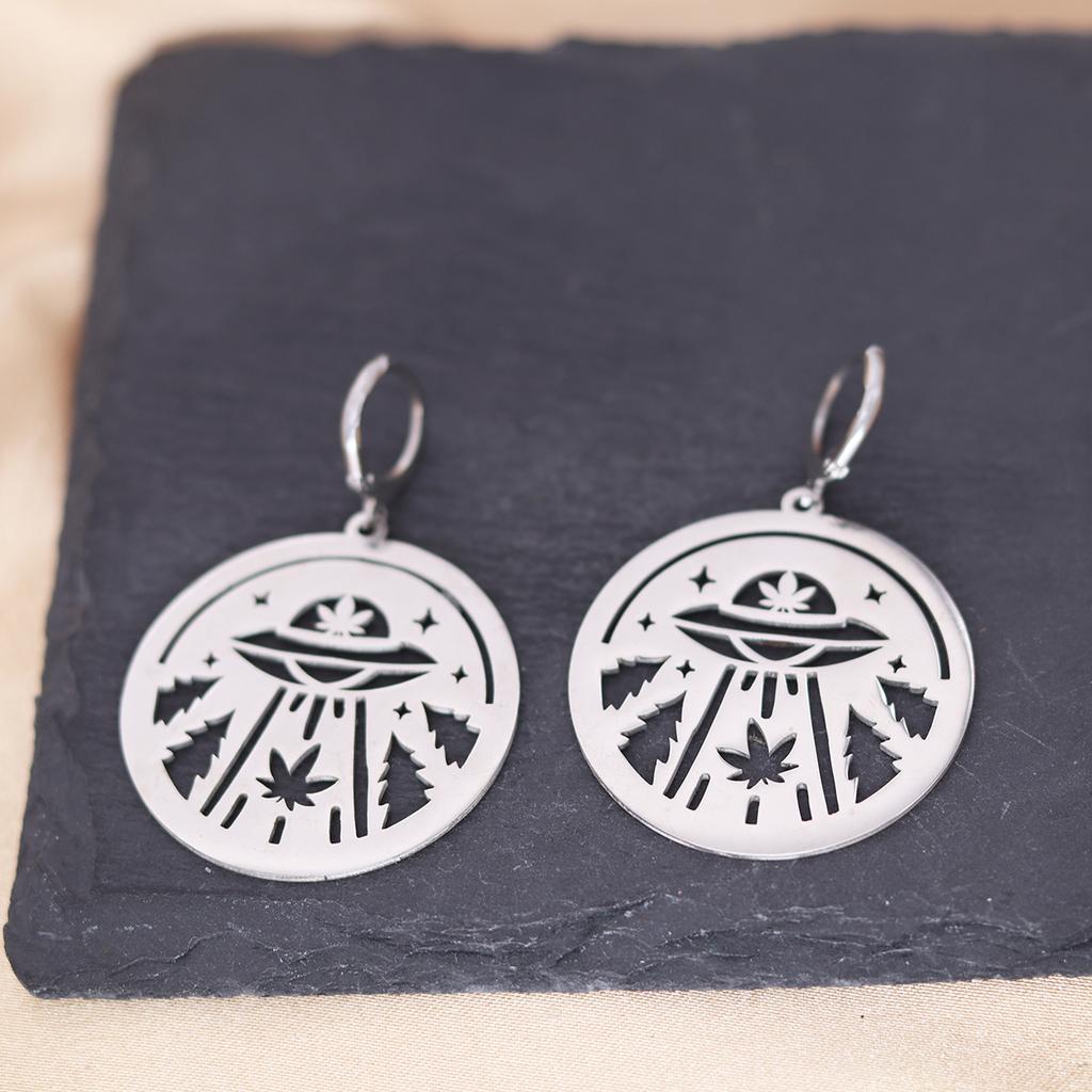 Kinitial Stainless Steel Death Moth Sun Moon Snake Mushroom Cactus Hamsa Hand Horse Earrings For Women Trendy Piercing Jewelry
