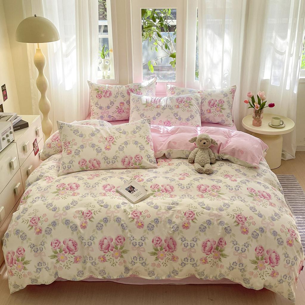 Small Fresh Flower Cotton Printed Three/Four Piece Bedding Set - Tinglan