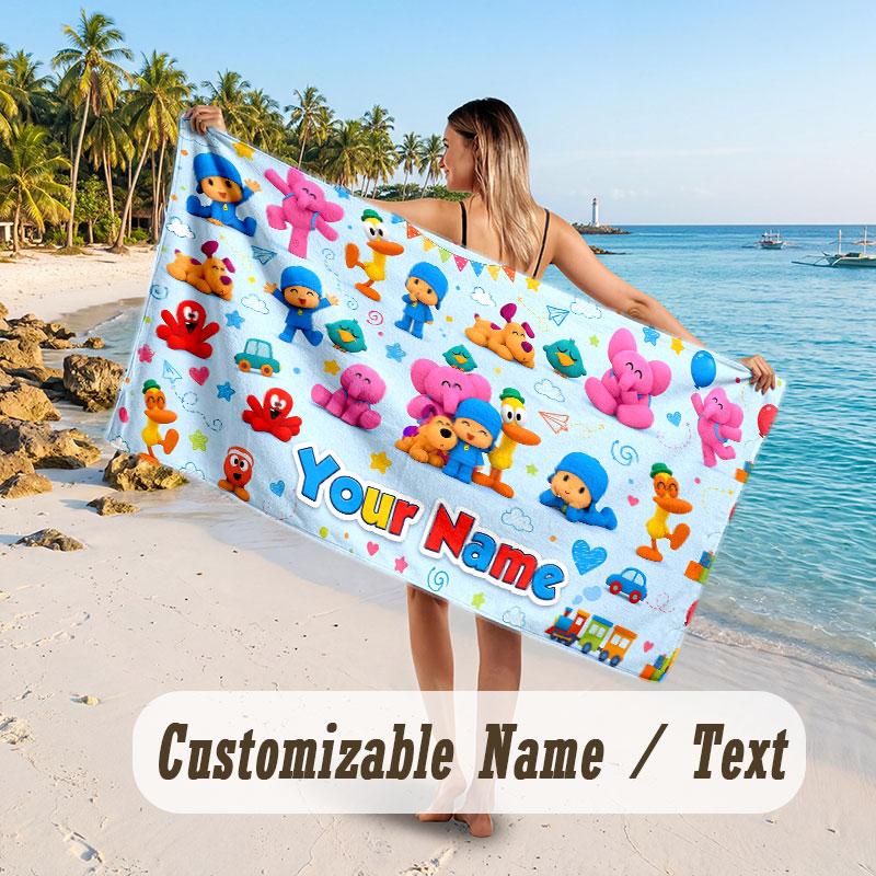 Personalized Beach Towel,Pocoyó Custom Printed Name Text, Super Absorbent Towel For Beach Vacation