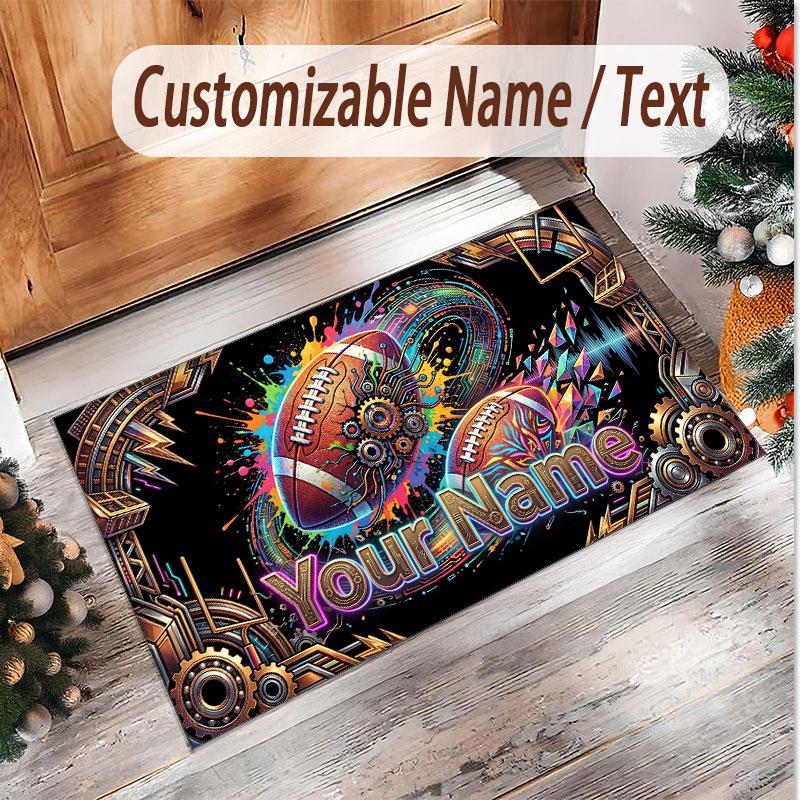 American Football Theme Soft Crystal Velvet Rug Custom Name & Text Print Non Slip Floor Rug for Bedroom Living Room