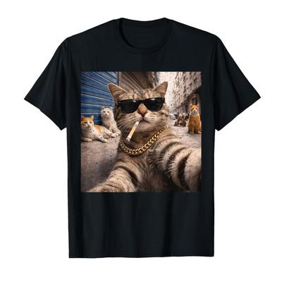 Cat Gangster Street Cats Selfie Funny Meme Humor T-shirt For Men Women 100% Cotton T Shirts Short Sleeve Tops 0206-1 - Men's ...