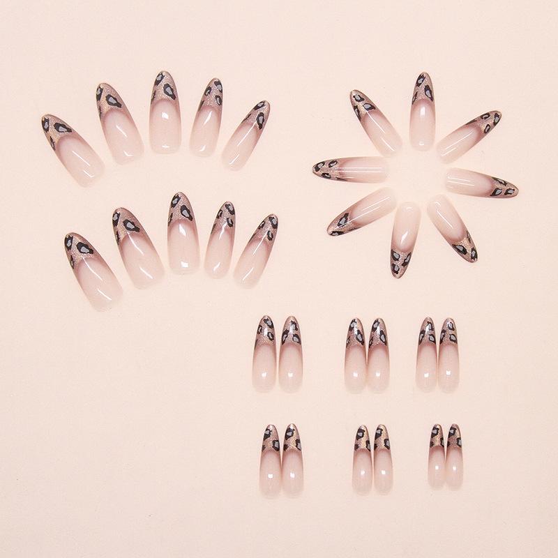 BEPAN 24pcs French Cat Eye Leopard Print Press on Nails Simple Short Nails Full Cover Wearable False Nails