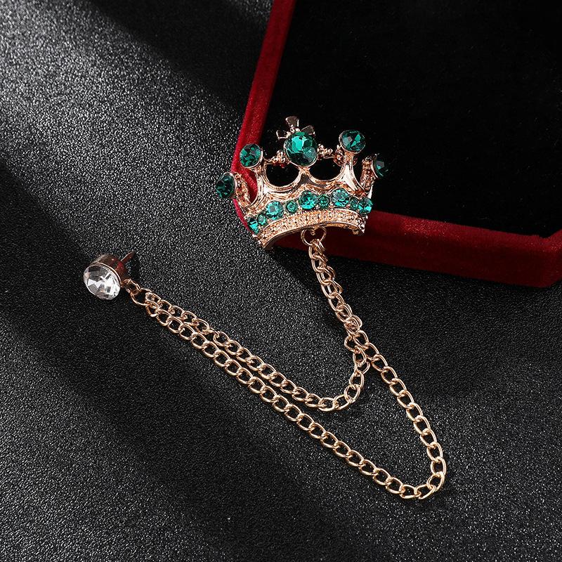 High-end Brooch Crown Crystal Rhinestones Brooches Tassel Chain Lapel Pin British Style Men's Suit Shirt Collar Luxulry Jewelry