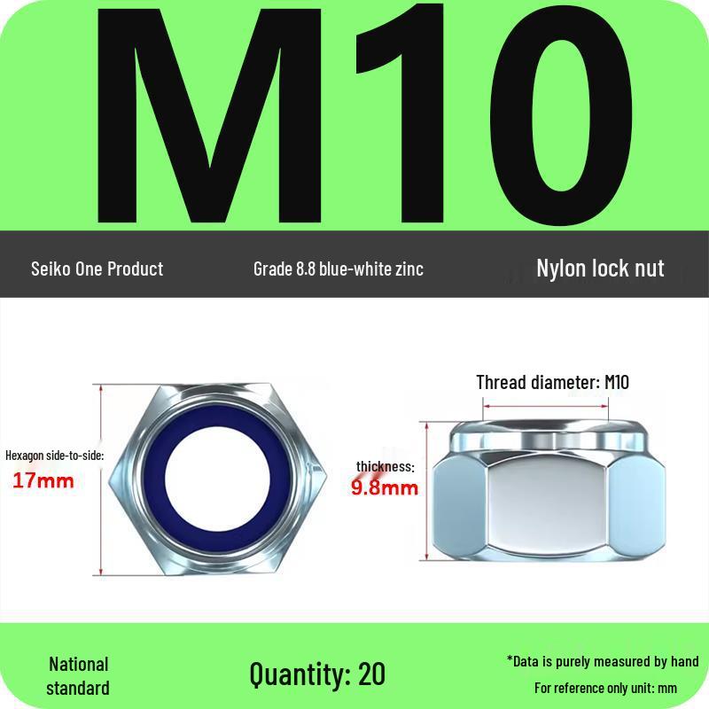 4.8-Grade Galvanized Black Nylon Anti-Loosening Self-Locking Nut for M3-M10 Threads