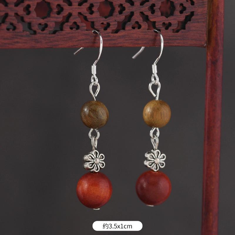 Original Zen Sandalwood Earrings, Retro Literary and Medium Earrings, High-end S925 Silver Hook Earrings for Women