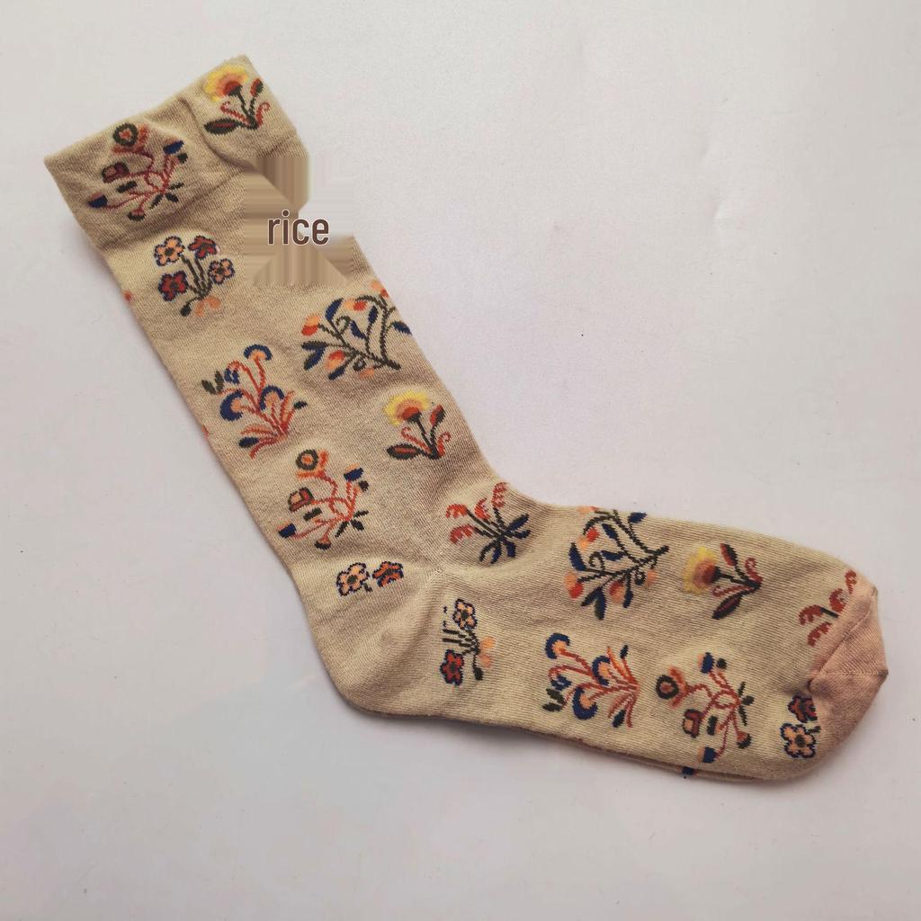 French Bonne Maison Retro Mid-Calf Socks in Maillard Color Scheme - Trendy Cotton Fashion Socks