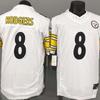 Pittsburgh Steelers 8 Camiseta Blanca para Hombre de Manga Corta Uniforme de Fútbol Estilo Rodgers Tercera Generación