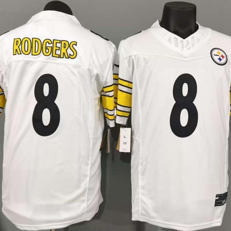 Pittsburgh Steelers 8 Camiseta Blanca para Hombre de Manga Corta Uniforme de Fútbol Estilo Rodgers Tercera Generación