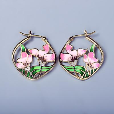 Orecchini classici da donna placcati in argento Orecchini fatti a mano con fiori rosa epossidici smaltati Orecchini creativi da donna Gioielli Partecipa ai cocktail