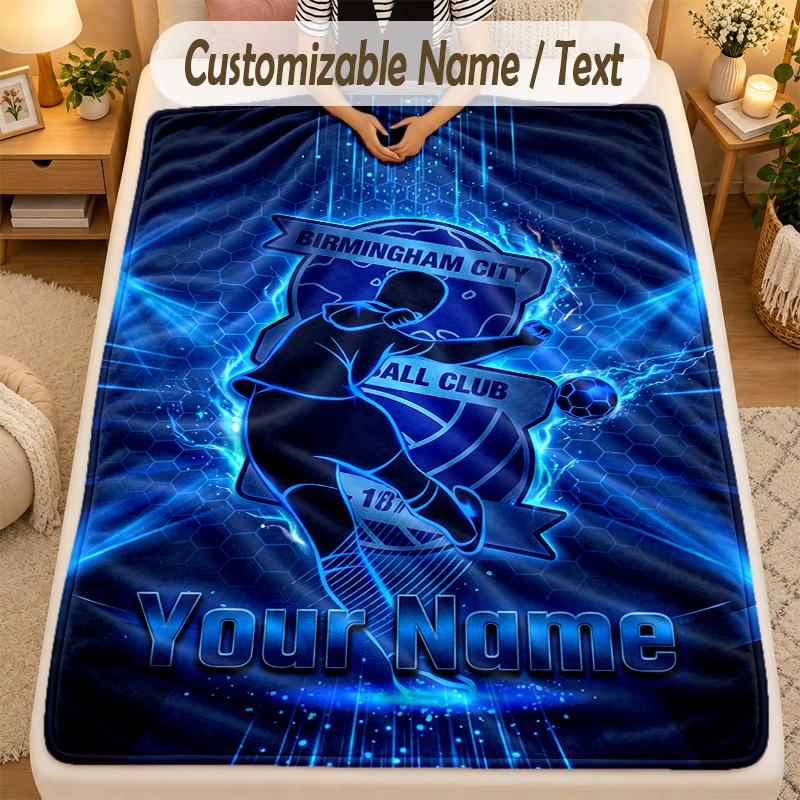 Flannel BlanketBIRMINGHAM CITY Football Custom Name Text Personalized Soft Warm Throw Blanket Home Decor Gift