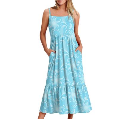 Women's Long Beach Casual Elegant Spaghetti Strap Maxi Dress Stitching Low-key Flowing Bohemian Dress