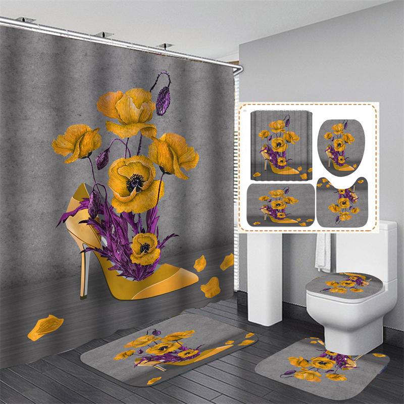 20 barev Rose Print 3D sprchový závěs s háčky Vodotěsný Koupelnový závěs Protiskluzová sada podložek do vany Toaletní koberečky Koberec Domácí dekorace