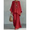 Womens Elegant Loose Fit Solid Color Linen Blend Shirt Wide Leg Pants Set 2026