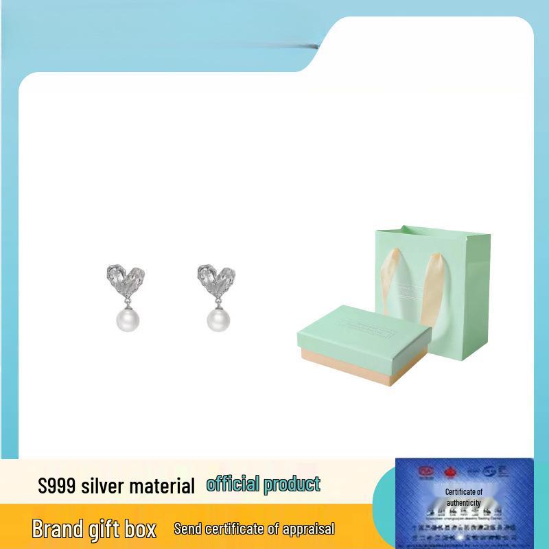 Love Pearl 999 Sterling Silver Long Dangle Earrings for Women - High-End, Versatile, Sweet Style Jewelry S999 Sterling Silver French Heart Necklace