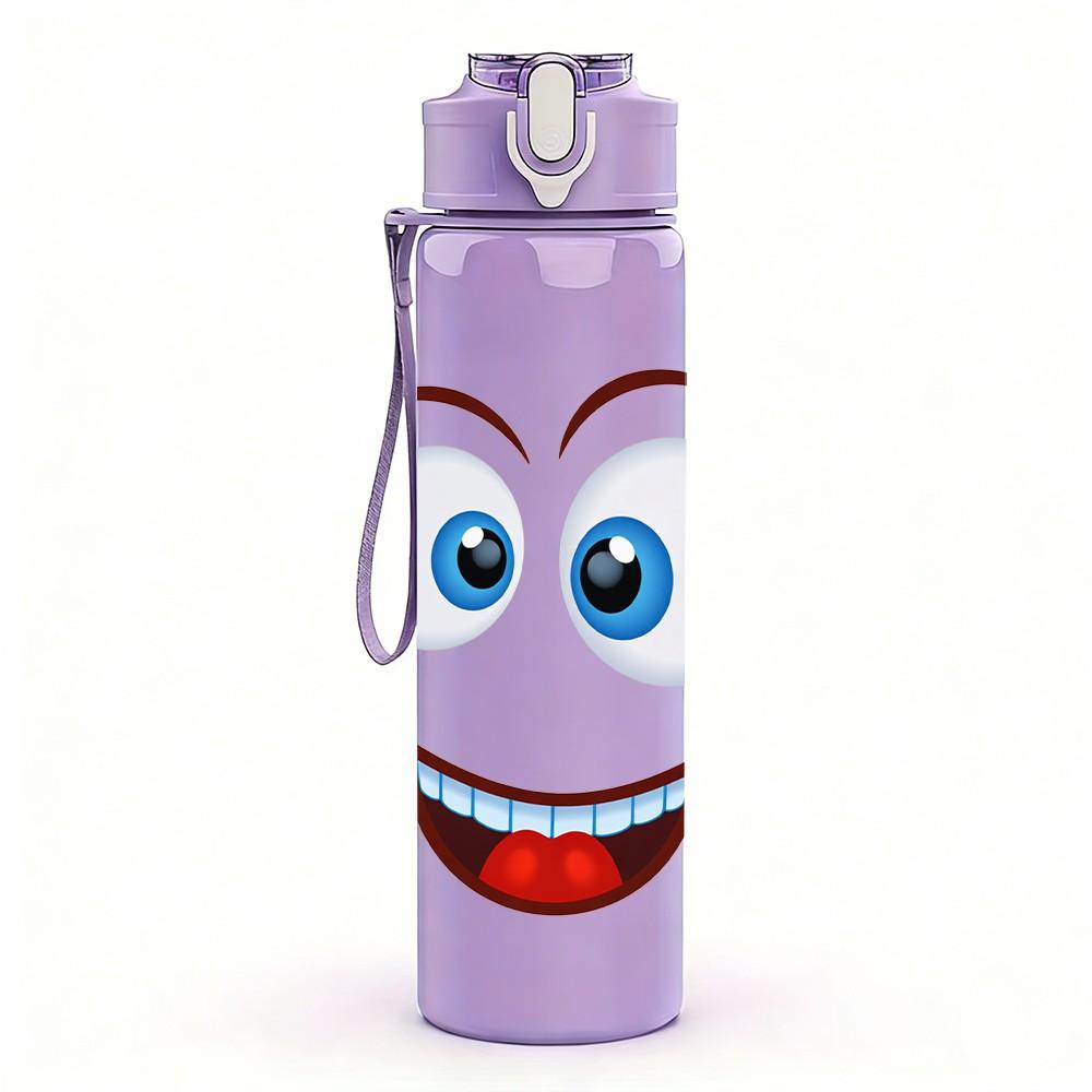 1PC Big Smile Funny Cartoon Face Print 750ml Color Plastic Sports Water Bottle Leakproof Flip Straw Lid Suitable for Sports Office Home Use