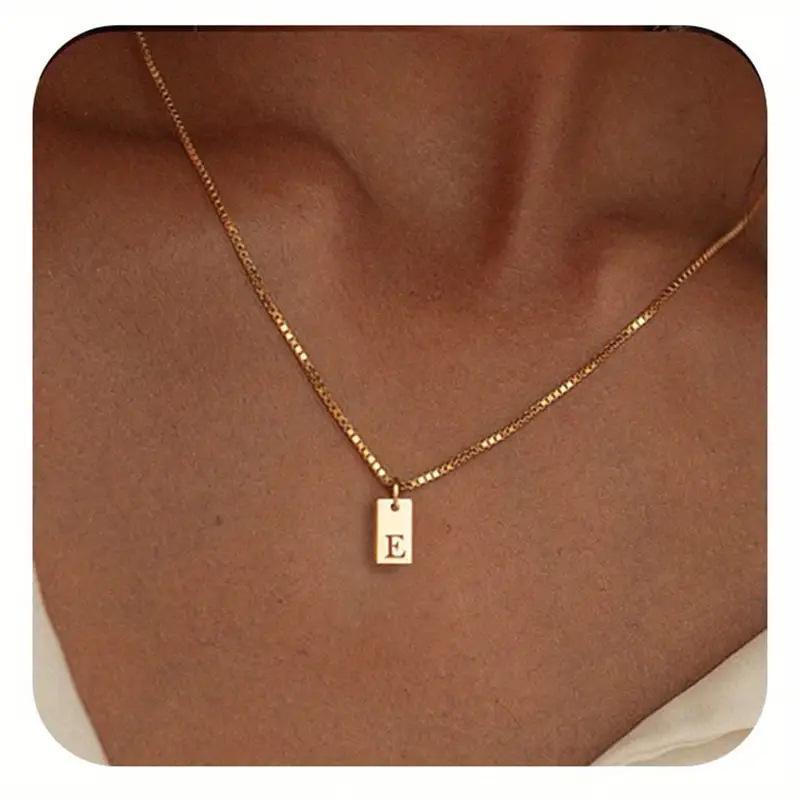 Exclusive 18K Gold Vacuum-Plated Stainless Steel Engraved Square Pendant Necklace with Alphabet Letters
