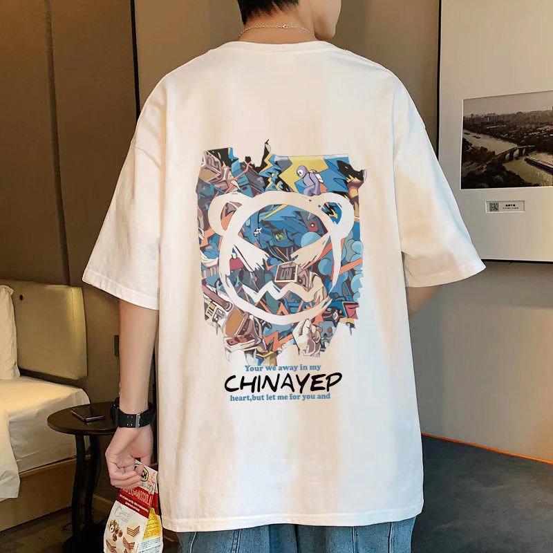 

Мужская летняя футболка с коротким рукавом в стиле граффити в гонконгском стиле - Модная, свободного кроя, повседневная с рукавом до локтя. L