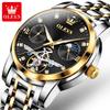 OLEVS Brand Luxury Tourbillon Mechanical Watch for Men Stainless Steel Waterproof Fashion Moon Phase Watches Relogio Masculino
