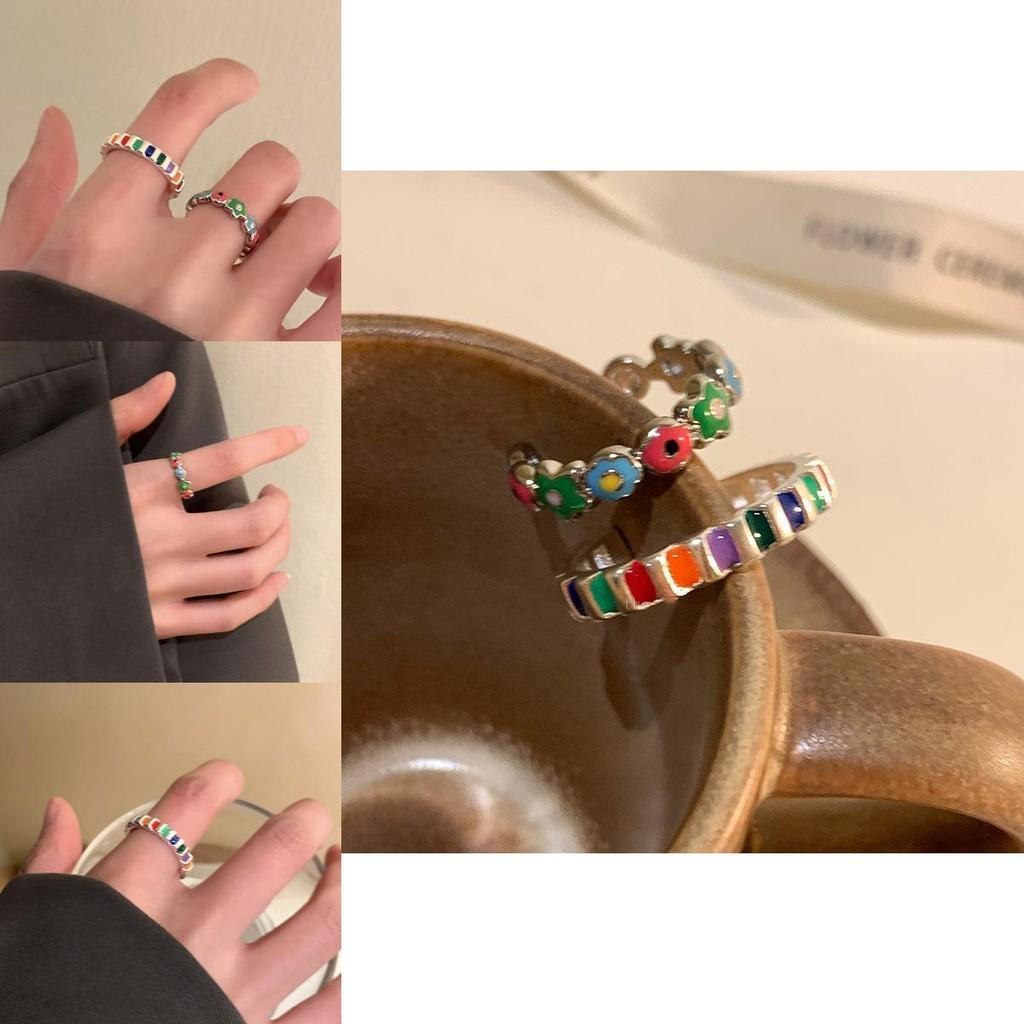 Colorful Drip Glaze Floral Ring For Women Adjustable Open Design Trendy Fashion Accessory
