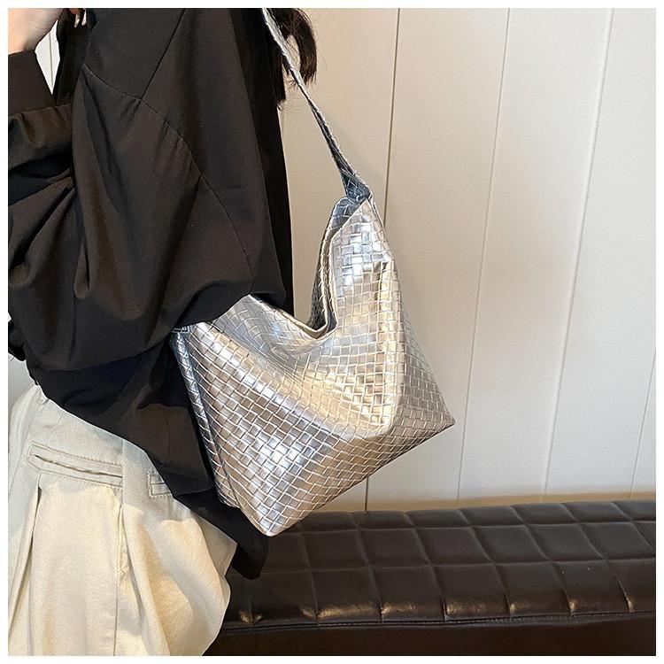 Color Solid Simple Woven Texture Women Large Capacity Tote Bag For Daily