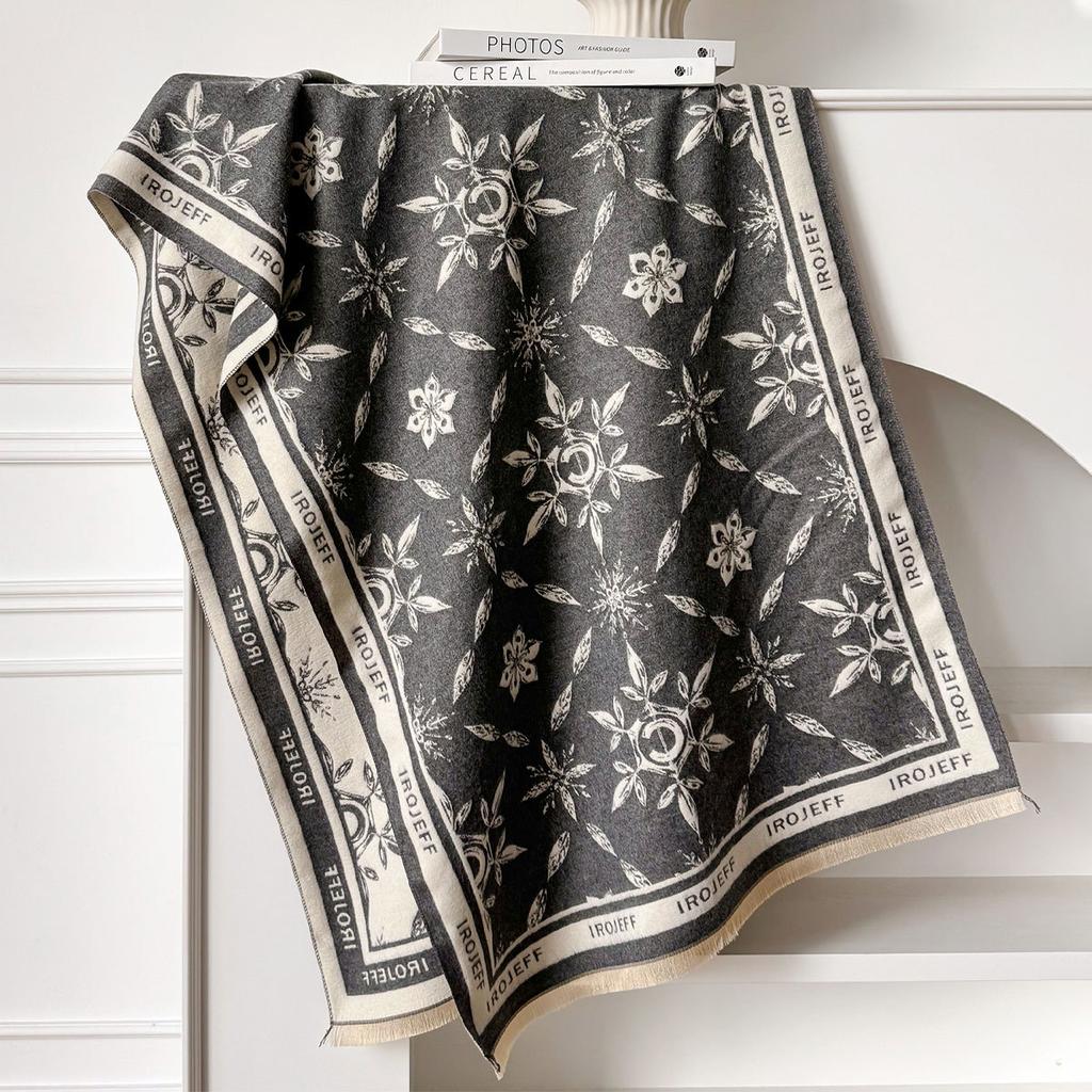 Autumn And Winter Imitation Cashmere Scarf Thickened Lengthened Flower Scarf Retro Ethnic Style Shawl Summer Outside