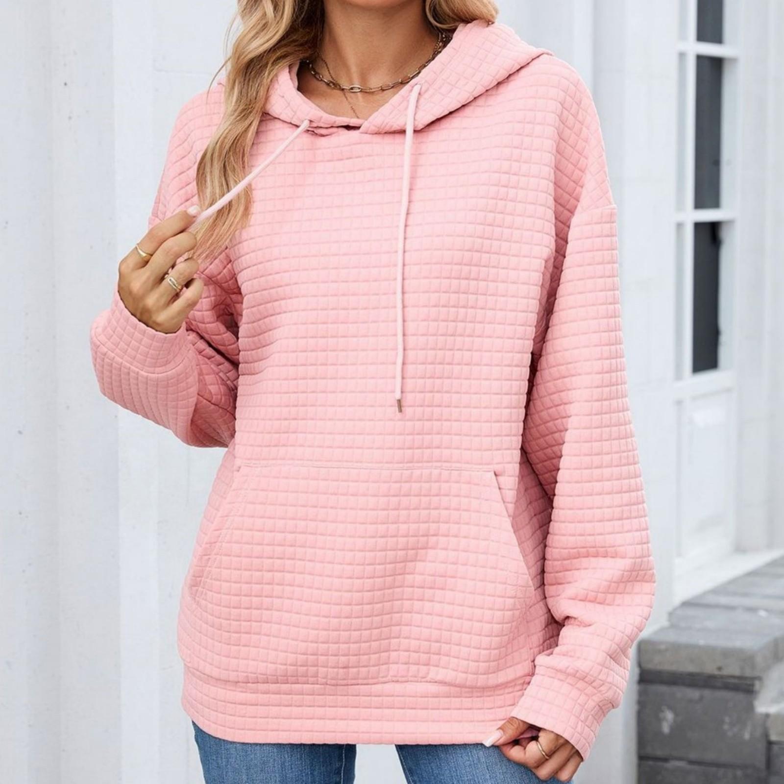 

Женский модный пуловер с длинными рукавами и контрастной толстовкой XL розовый