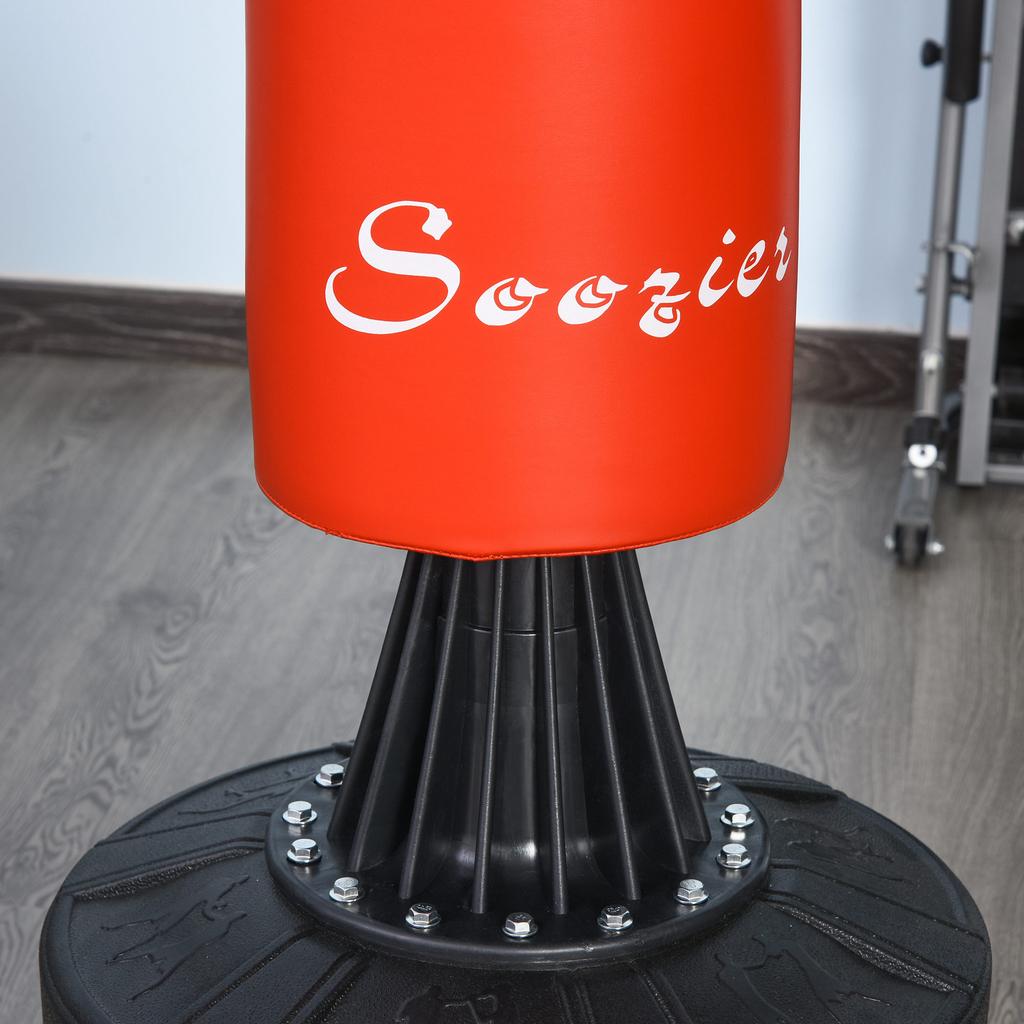 155-205 cm 3v1 Samostatný stojan na boxovací pytel, Boxerský rychlostní trenér s otočným flexibilním ramenem, Rychlostní míč, Plnitelná základna, Červený