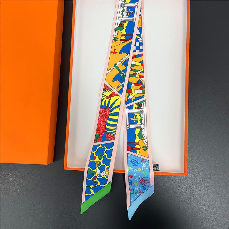 2023 new zebra and manor series, summer printed small streamer, tied bag silk scarf French headband streamer