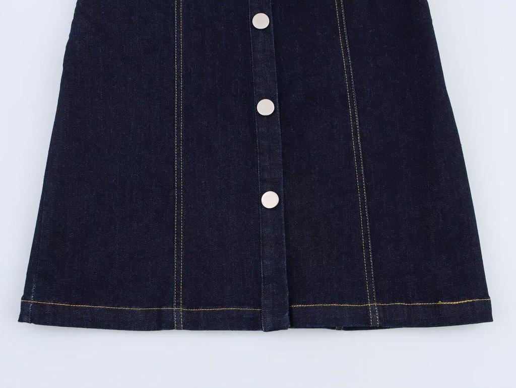European & American Style Sleeveless Pleated Denim Mini Dress