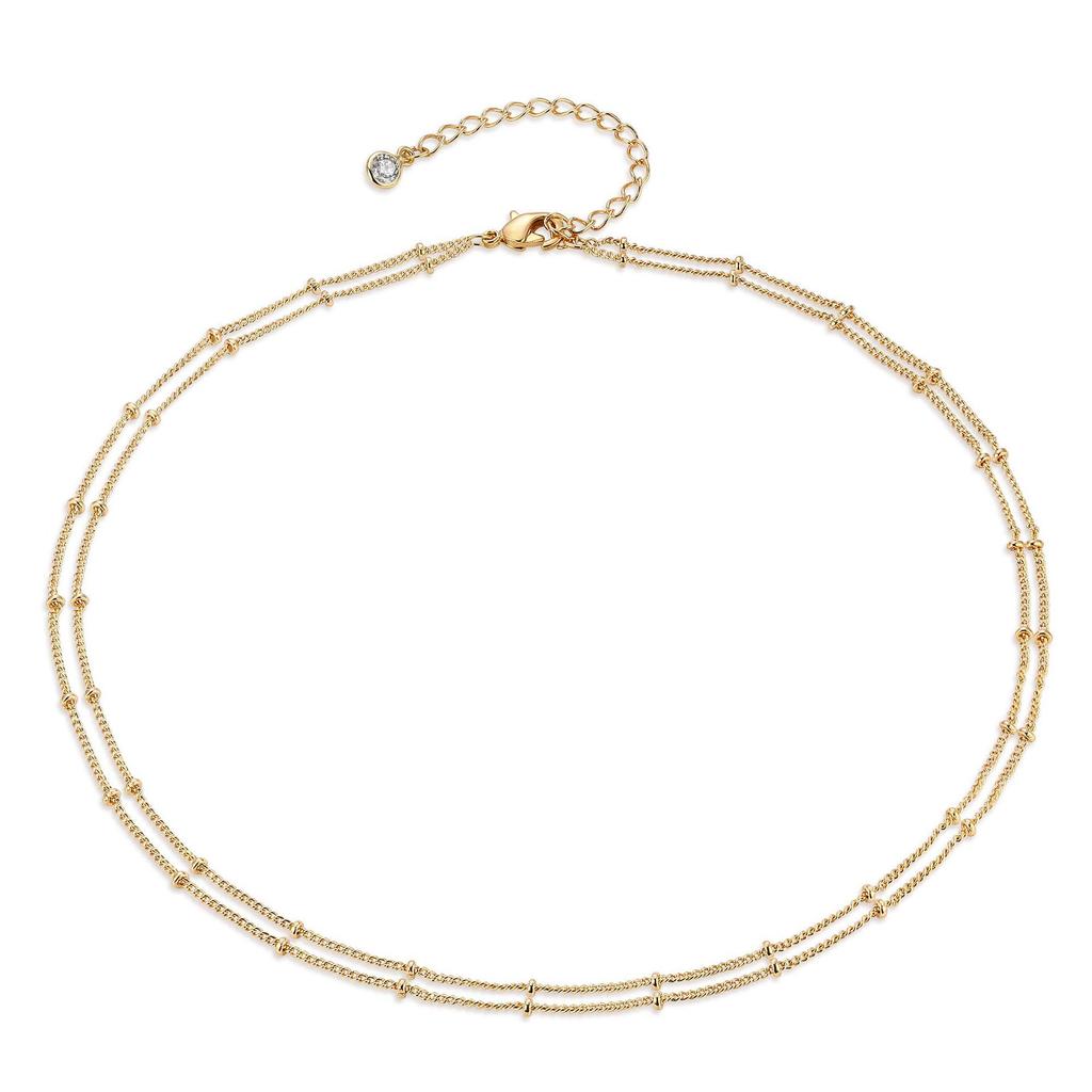 18K Gold-Plated Stainless Steel Multi-Layer Chain Necklace with Side Clasp for Women