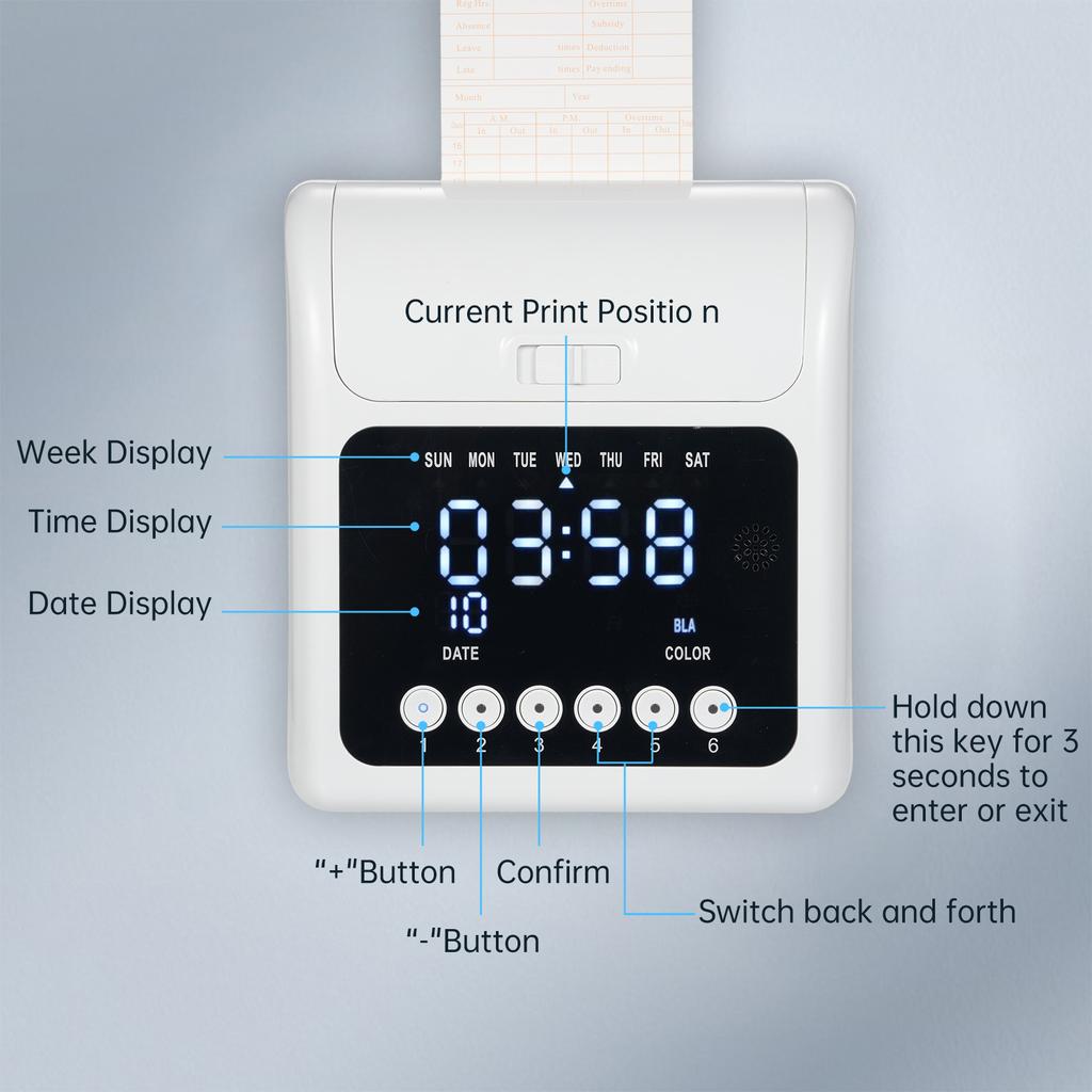 Electronic Time Clock with Extra 100pcs Time Cards 2 Sided Monthly & Weekly and 2PCS Ink Ribbon Cartridge Employee