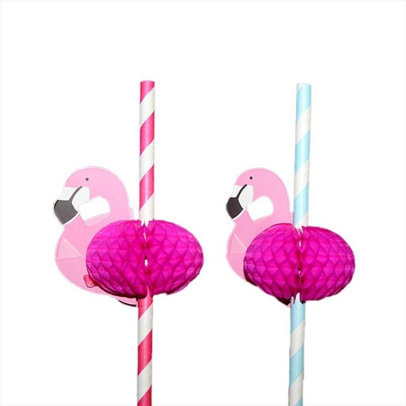5Pcs Pink Flamingo Paper Straws Luau Tropical Beach Party Barware Favor