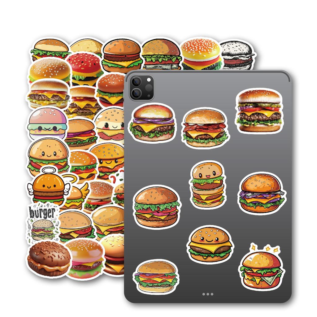 50Pcs Cute Cartoon Burger Stickers – Waterproof Reusable Decals for Luggage, Laptop, Journal