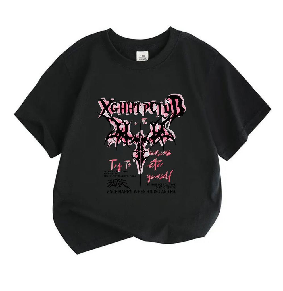 Kids Boys Girls Crew Neck Short Sleeve T-shirt, 100% Cotton, Cool Gothic Punk Streetwear Graphic Print Casual Tees for Youth Daily Wear Party Activity