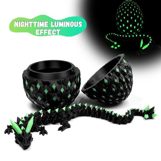 3D Printed Dragon Egg Figurine Movable Joints Luminous Loong Figure Fidget Toy Dragon Egg with Articulated Dragon Inside Decoration Ornament